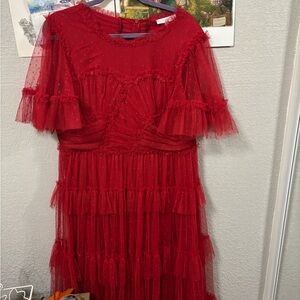 Ivy City Co Red Ruffled Tiered Sundress for Cocktail